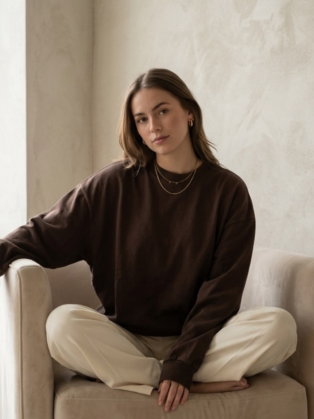 NWT SKIMS Heavy Cotton Jersey Oversized Long Sleeve T-Shirt Espresso XXS-M - Picture 4 of 8